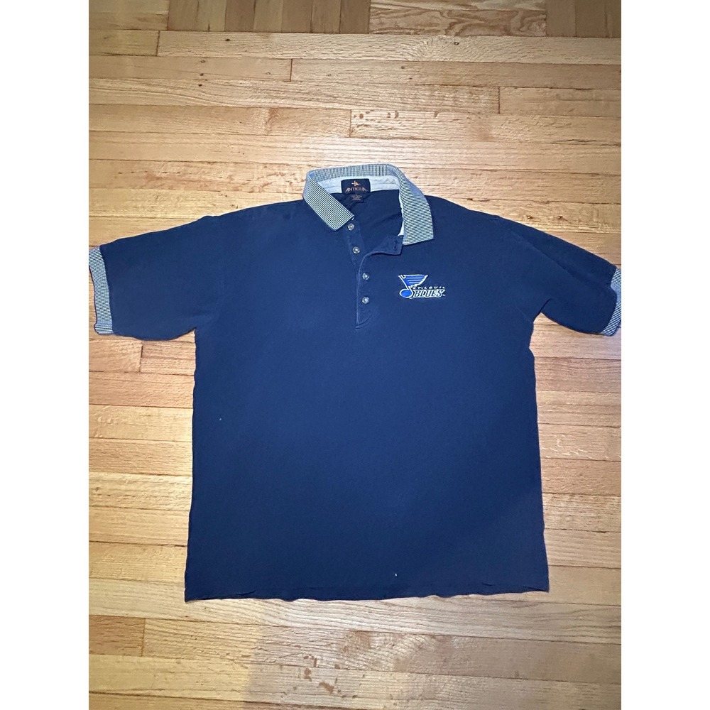 Vintage Antigua St Louis Blues Polo Shirt Mens Large Navy Blue Embroidered NHL